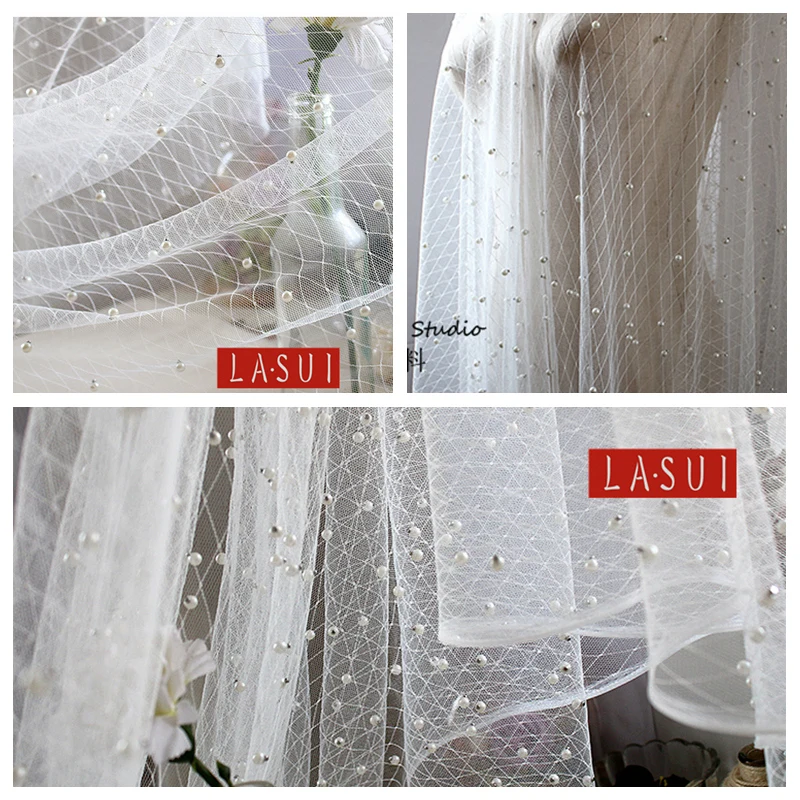 LASUI 5 mm small pearl Irregular distribution Unique and delicate Elasticity mesh lace Fashion fabric DIY Fashion fabric F0006