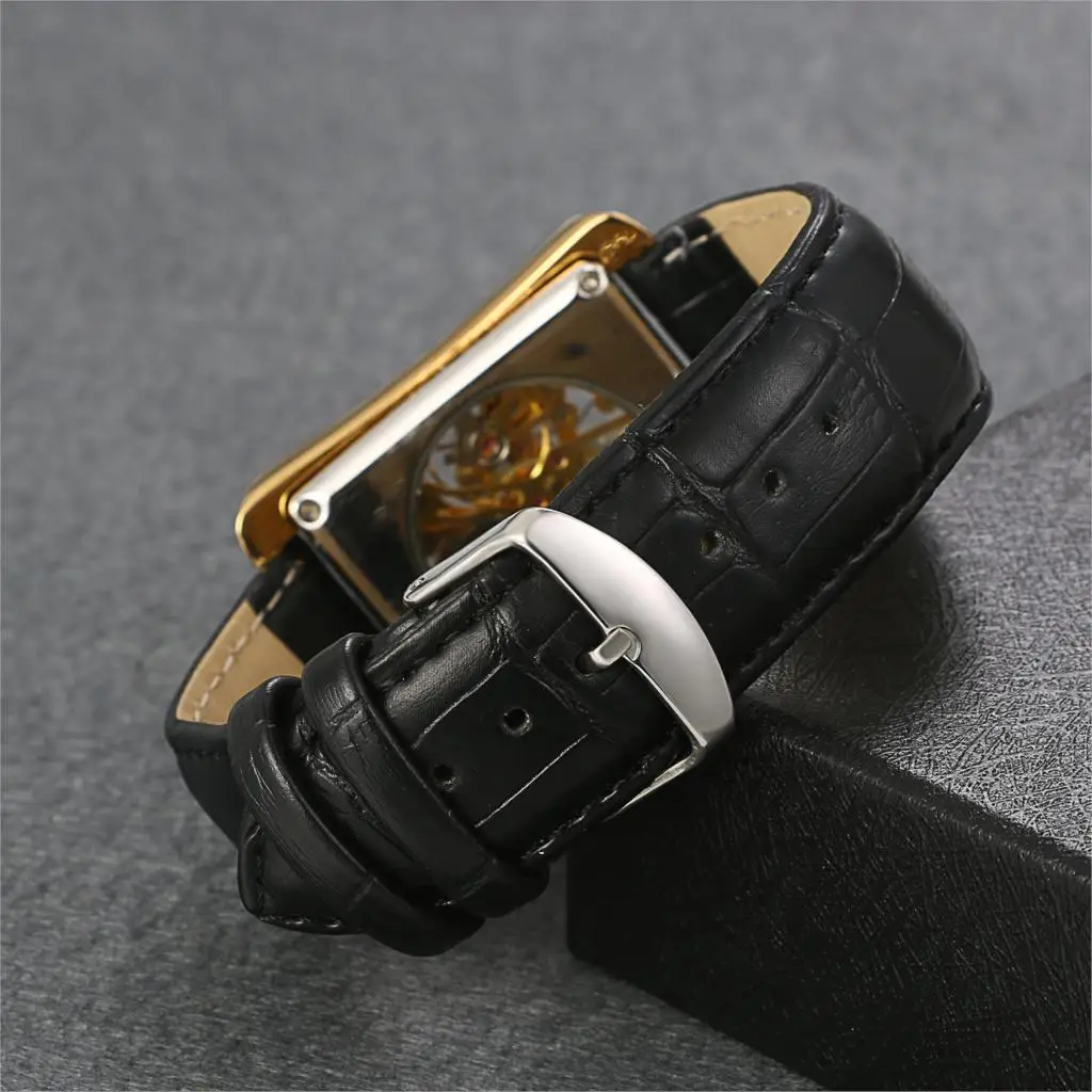 LANCARDO-남성용 자동 기계식 시계, 남성용 시계, Reloj Relogio Masculino, 남성용 가죽 스트랩 손목시계, 심플한 시계