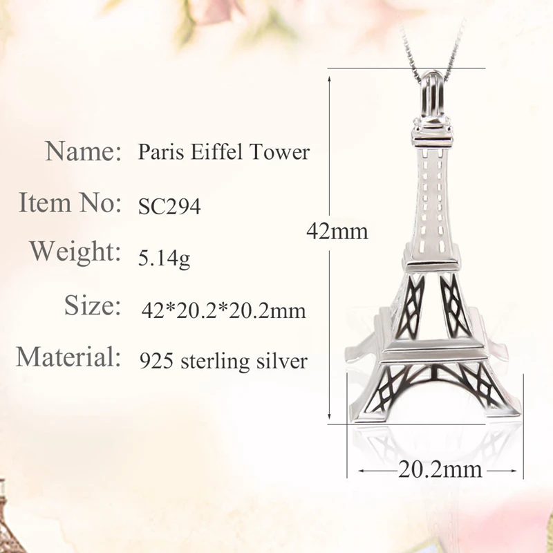 CLUCI 3pcs 925 Sterling Silver  Pendant Fine Jewelry Vintage Paris Eiffel Tower Shaped Pearl Locket for Women Jewelry SC294SB