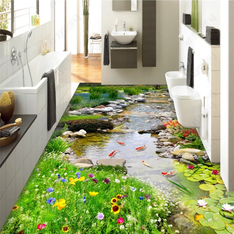 

beibehang 3d Wallpaper beautiful garden fashion dimensional painting bathroom living room waterproof self-adhesive 3d flooring