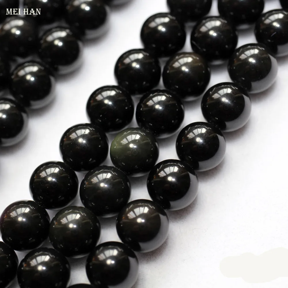 Meihan (Free Shipping) 6mm 8mm 10mm 12mm 14mm natural obsidian round  beads for bracelet jewelry making design or gift