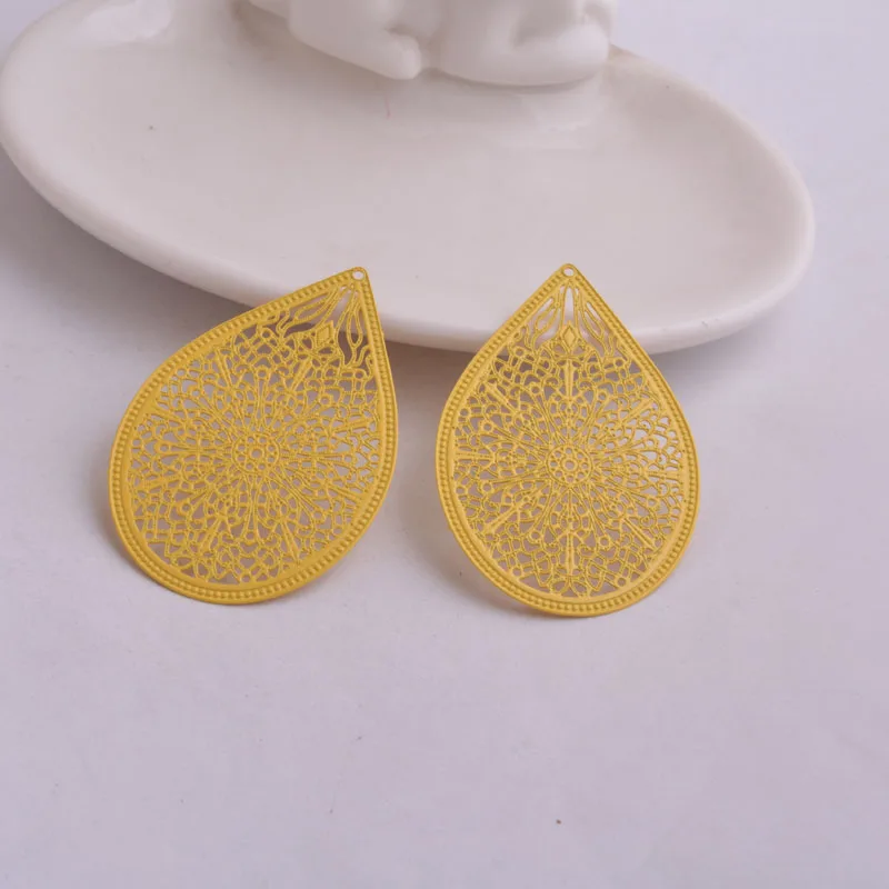 30 Stück AA1533 49*33mm Filigraner Wassertropfen Großer Anhänger aus Messing Tropfenförmiger Anhänger DIY Ohrring-Zubehör Fermoirs Pour Fabrication Bijoux – Detail 12