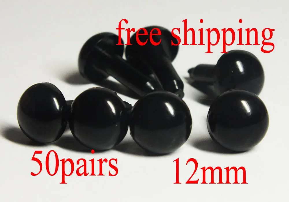 Free Shipping!!50pairs 12mm Black Safety Eyes ,Toy Doll Making DIY Cute Eyes For Toys