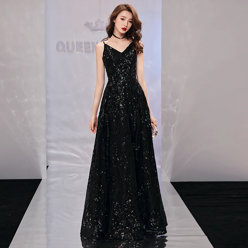 

Black Evening Dress Women's New Style of Noble Fashion Banquet in 2019 with Sexy Slim Backless Prom Party Dresses Haute Couture