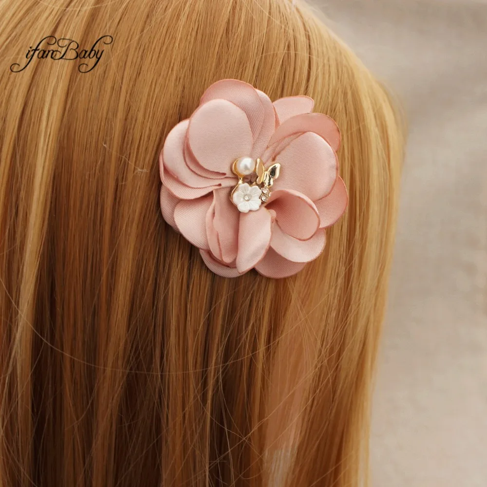 

Girl Hair Accessories kids flower clip burn flower hairgrips singed flower with ribbon clip