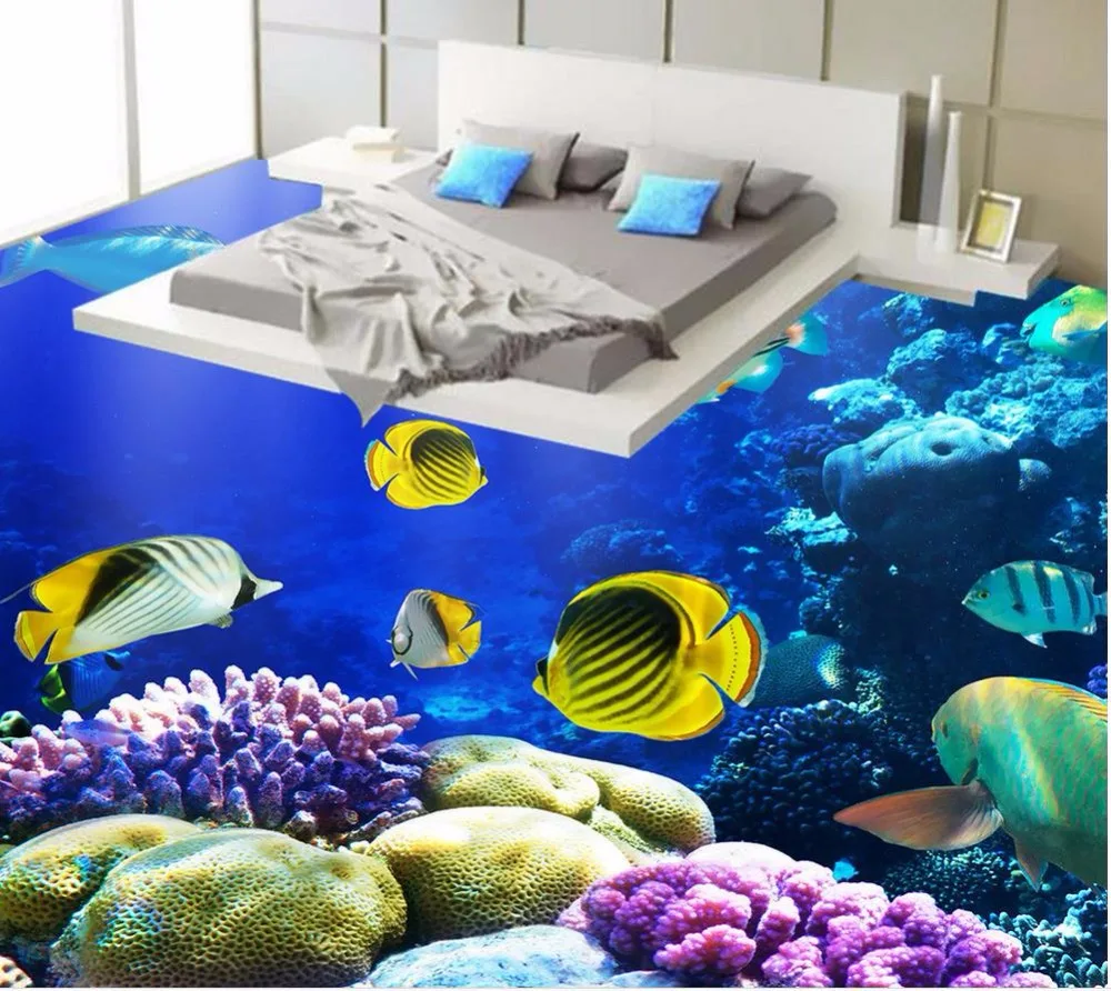 3d wallpaper waterproof 3d floor painting wallpaper Ocean tropical fish coral 3D floor pvc self-adhesive wallpaper