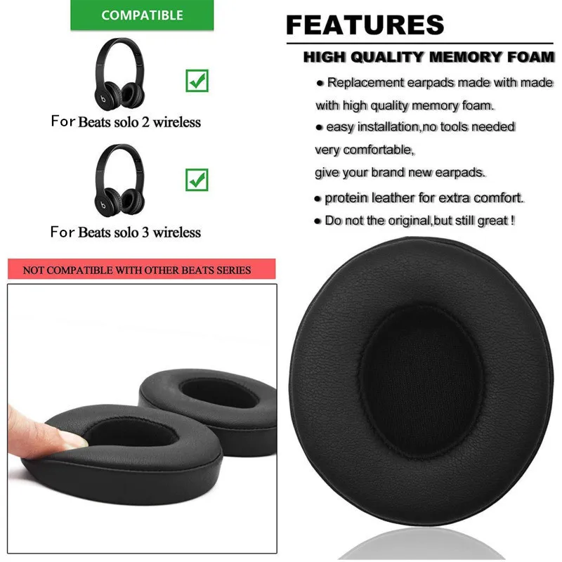 Ear Pads Cushion For Beats Solo 3.0 Solo 2.0 Wireless Headphones Replacement Earpads Soft Protein Leather Memory Sponge Earmuffs