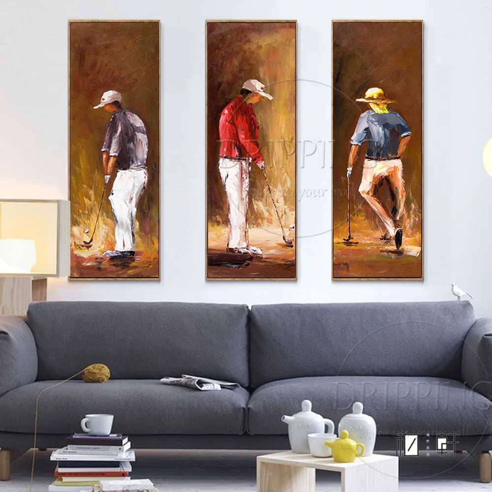 Large Painting Hand-painted Golf Oil Painting for Living Room Modern Abstract Group Playing Golf Oil Painting Unframed Wall Art