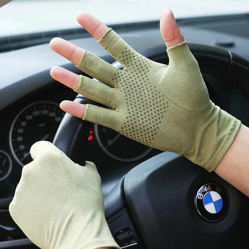 Suede Sunscreen Gloves Male Female Summer Thin Short Style Semi-Finger Driving Non-Slip Gloves For Man Woman SZ007W