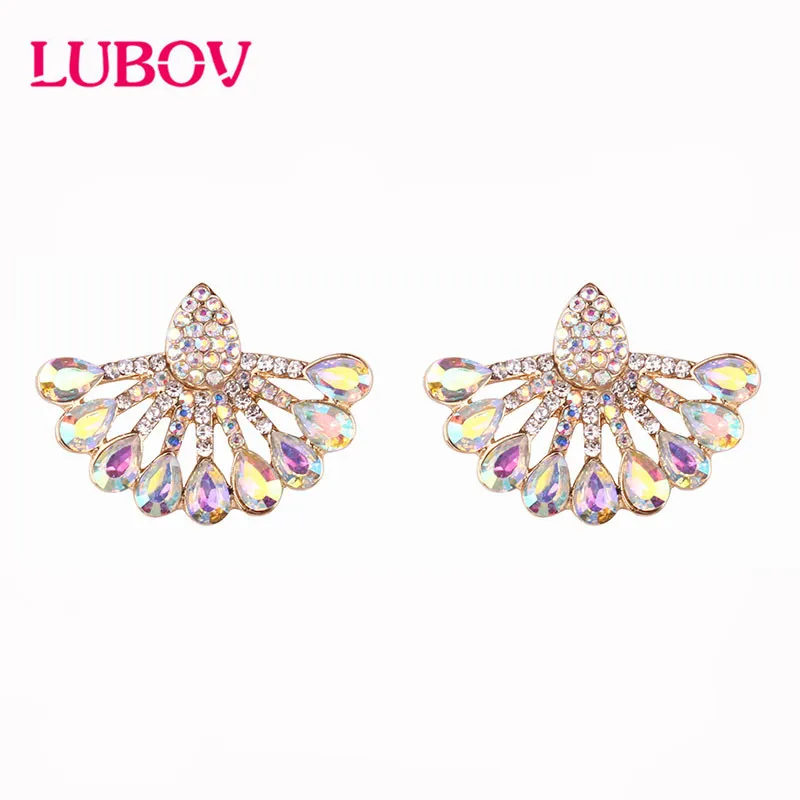 LUBOV Trendy Beautiful CrystalAB Stud Earrings Statement Gold Color Rhinestone Piercing Earrings Women Christmas Party Jewelry