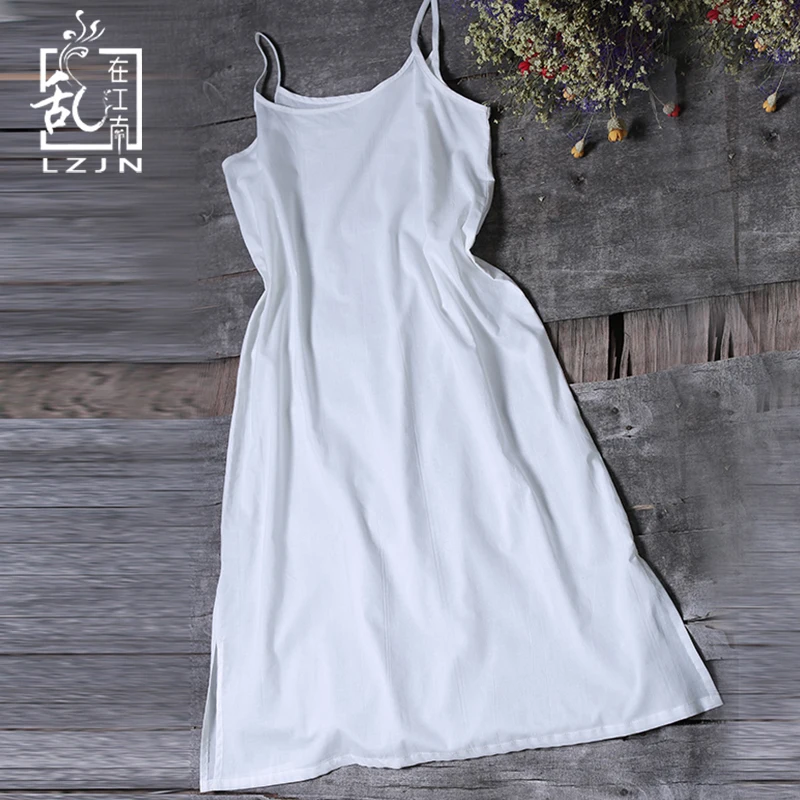 LZJN-Women's Cotton Camisole Dress with Shoulder Straps, White Slip Petticoat, Summer Underwear, Long Vest, Shirt, Fashion