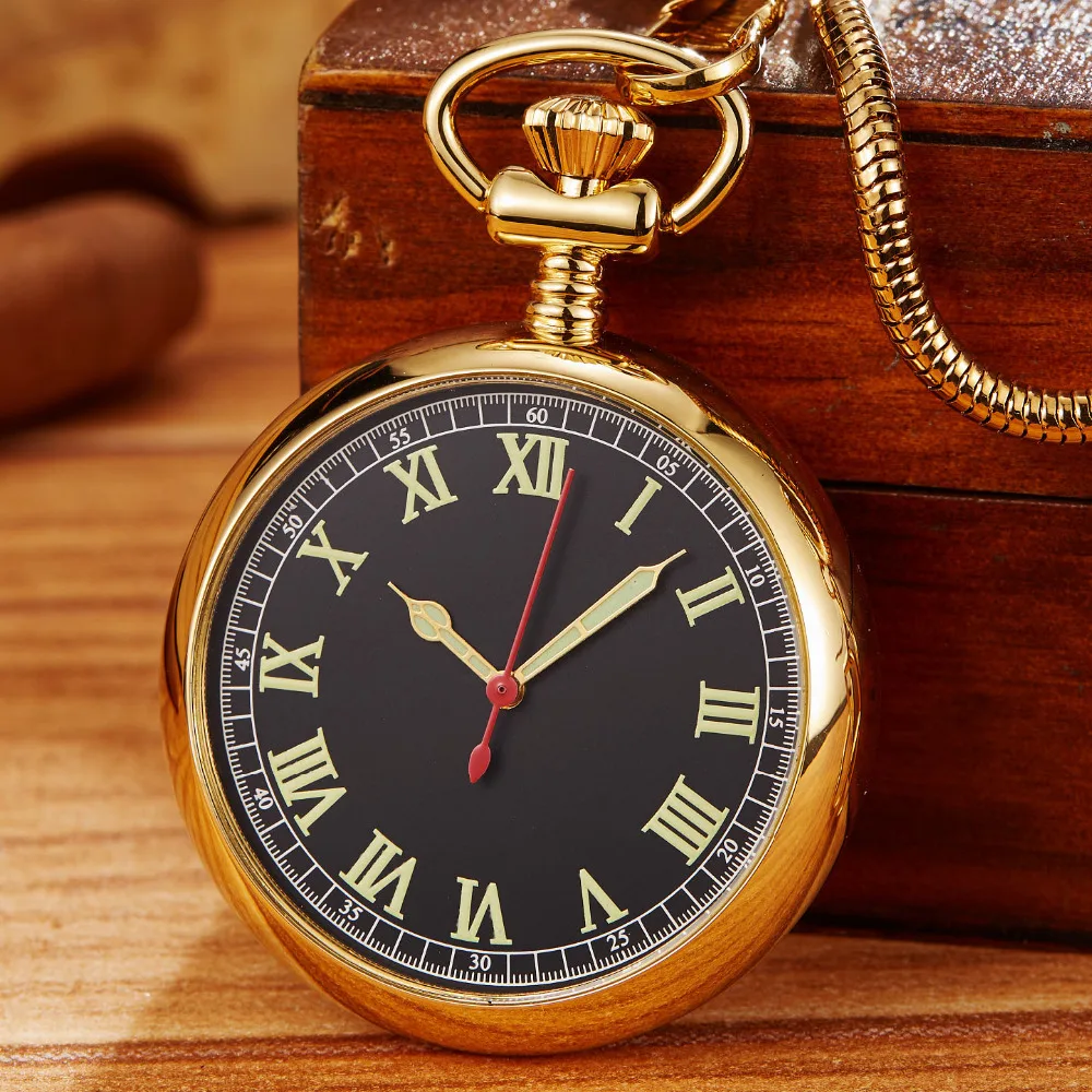 100% Hand-wind Luxury Mechanical Pocket Watch Luminous Skeleton Golden Men Women Fob Chain Clock Antique Pocket Watch Collection