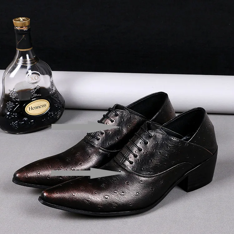 

Mens shoes high heels pointed toe dress shoes lace up genuine leather italian formal shoes men office plus size zapatos hombre