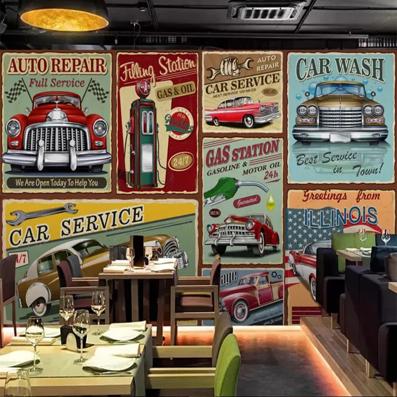 Photo Wallpaper Retro Nostalgic Hand-painted European Style Classic Car Murals Bar Restaurant Background Wall Paper For Walls 3D