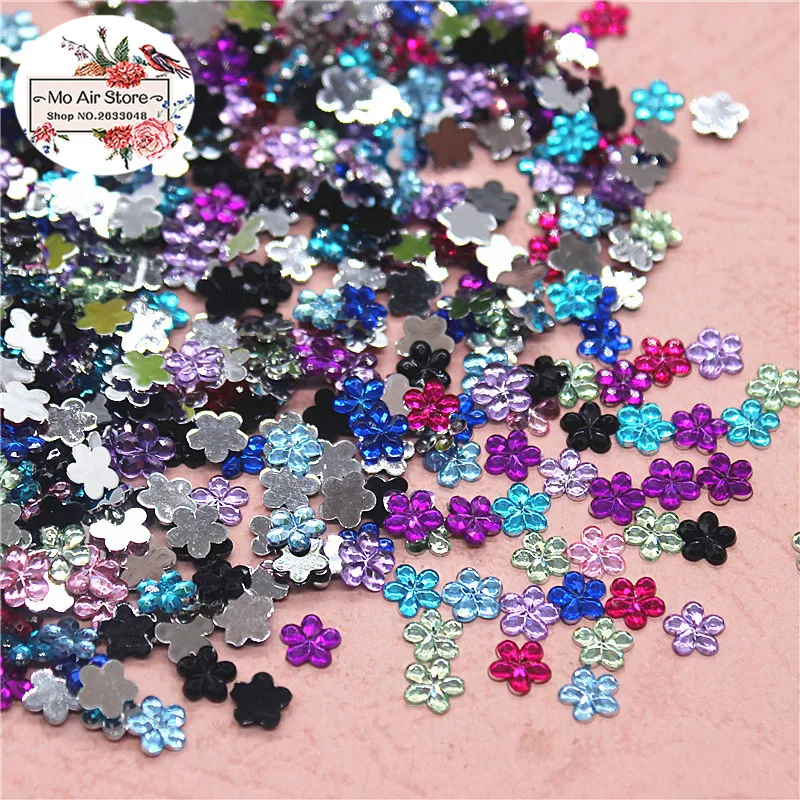 1000 pz 6mm lucido mix colore fiore acrilico strass retro piatto Cabochon Art Supply decorazione Charm Craft