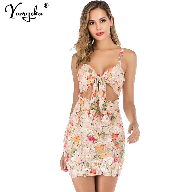 

Sexy vintage slip floral Sequin mini summer dress women elegant club bodycon birthday party dress short evening dresses vestidos