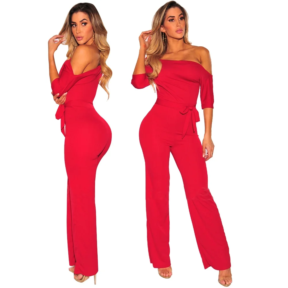 2019 Fashion Vrouwen Skew kraag Playsuits Sexy bodysuit jumpsuit Plus size Kleding body feminino