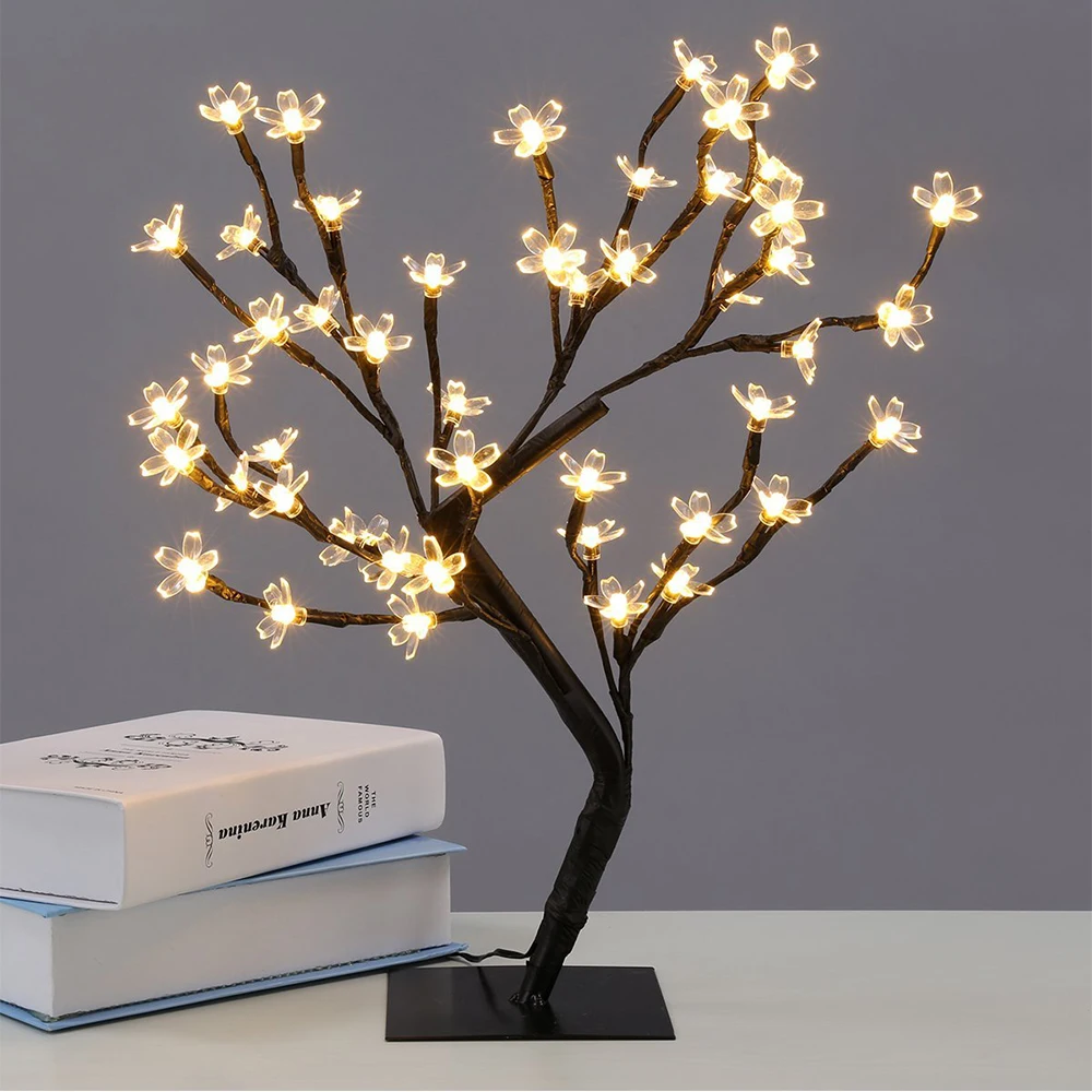 Colorful 48 LED Cherry Plum Blossom Desk Lamps Xmas Tree AC110/220V Night Lamp Indoor Party Wedding Gift Home Decor Table Lights