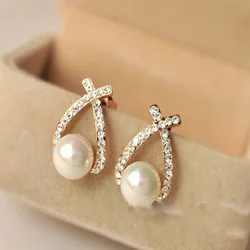 2018 New Bijoux Jewelry Stud Earrings For Women Simulated Pearls Crystal Earring Fashion Jewelry Brincos