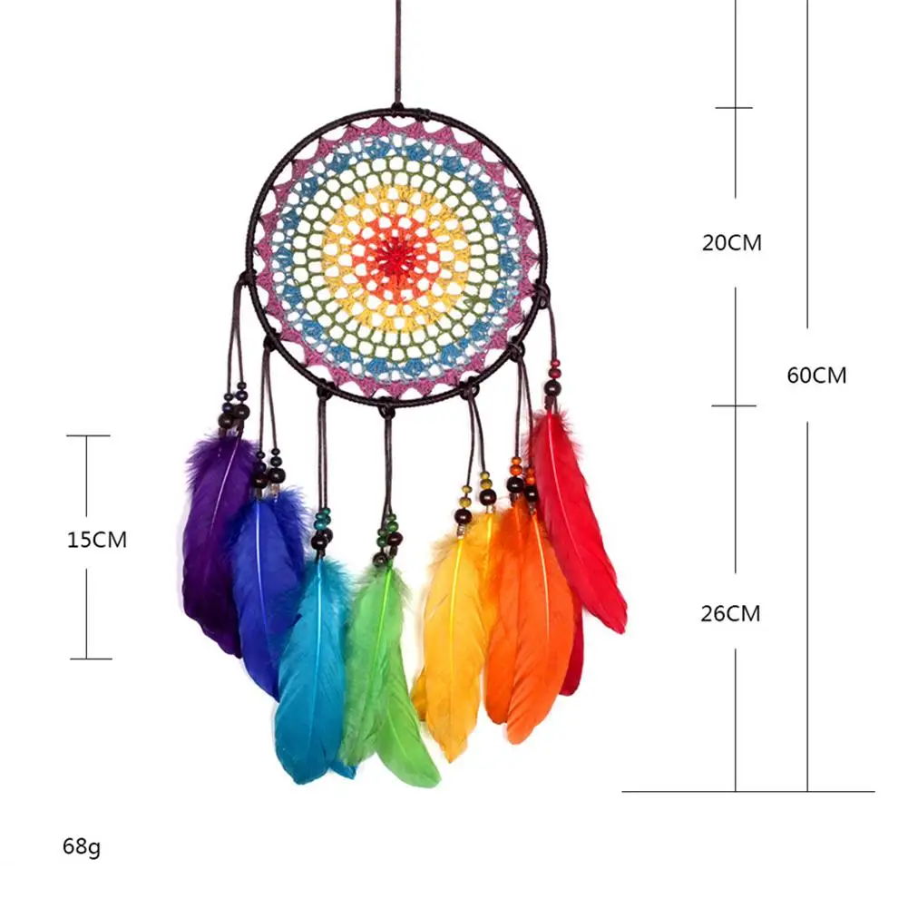Handmade Ornaments Wind Chimes Rainbow Feather Dream Catchers for Gifts Wedding Home Decorations #BW