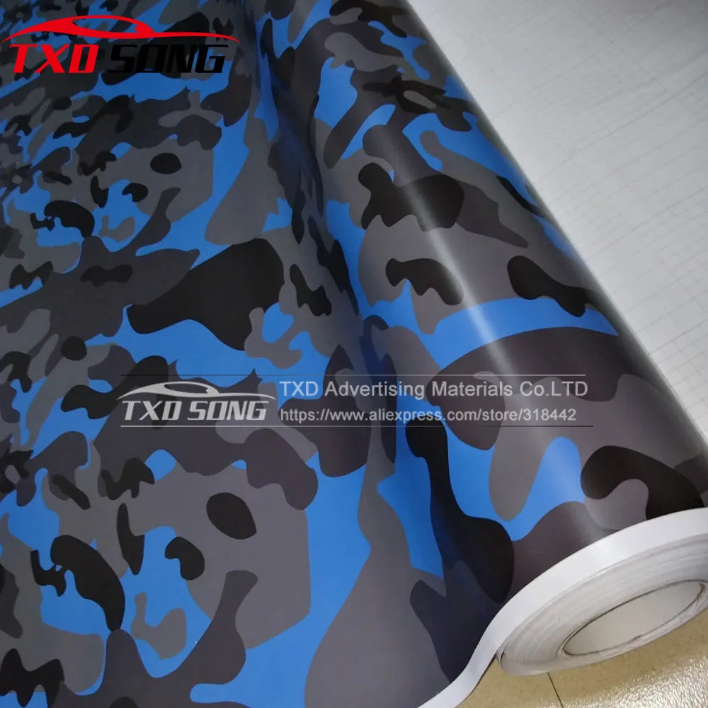 

Small design blue black grey Camo Vinyl Sticker Car styling Camouflage Wrap Vinyl Sticker Bubble Free with Size:1.52*30m/Roll