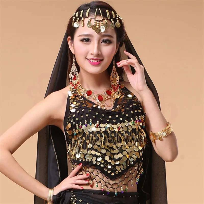 สไตล์ใหม่ขายร้อนขายราคาถูกเหรียญ Sexy Belly Dance ขนาดสำหรับผู้หญิงอินเดียเต้นรำเสื้อ 11 สี