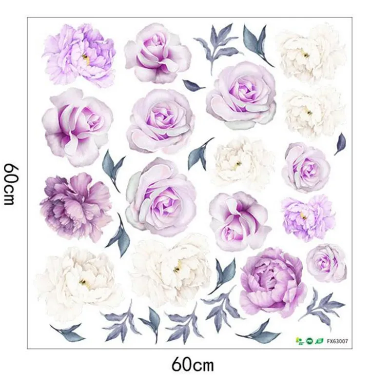 

2PCS/Sets Peony Rose Flowers Wall Sticker DIY Nursery Decals Kids Room Home Decor Gift PVC High Quality Wall Stickers 30*60CM