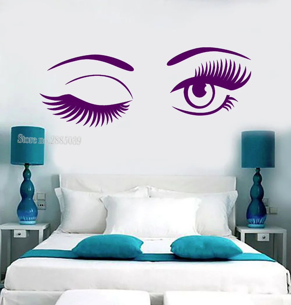 New Design Wall Decals Vinyl Removable Beautiful Eyes Bedroom Decor Beauty Salon Stickers Livingroom Art Monochrome Decal LA455