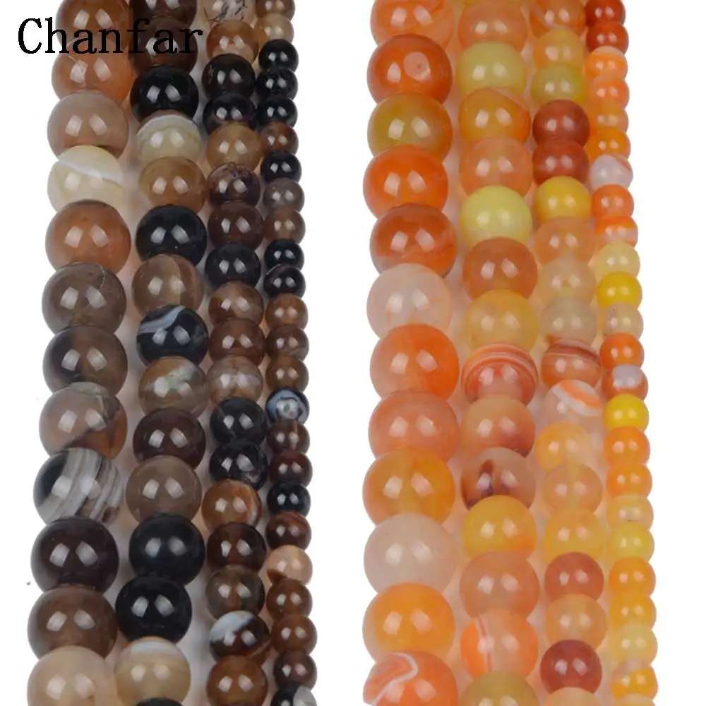 Brown Orange Banded Stone Beads Women Jewelry Fashion Making Beads 4 6 8 10 12mm