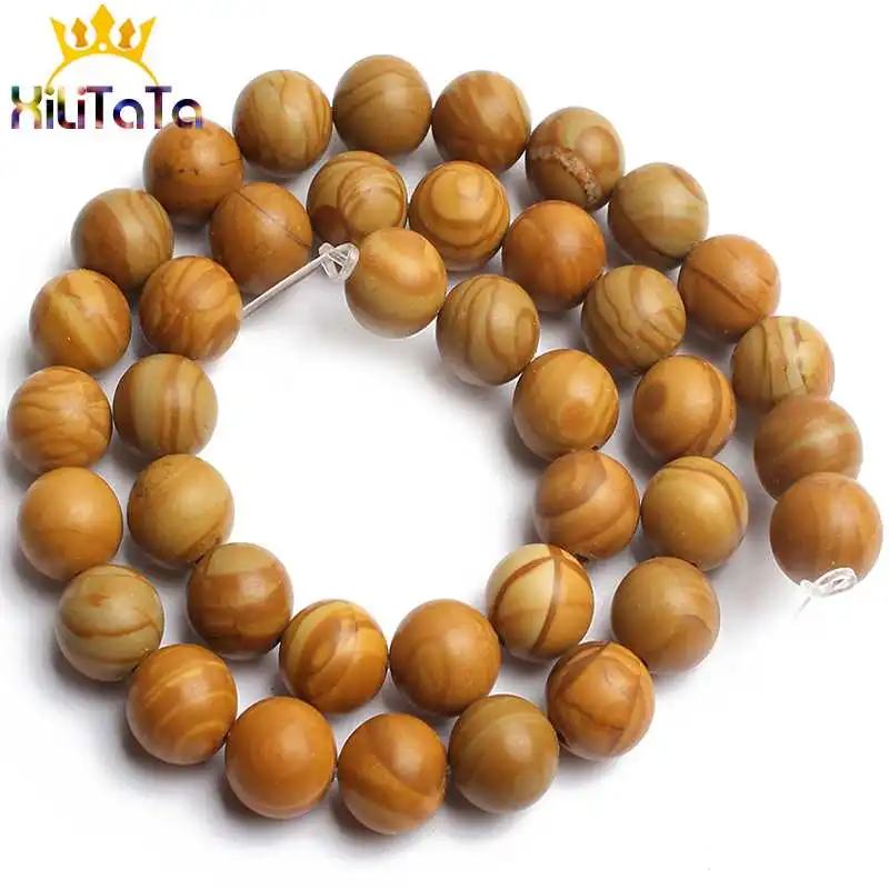 Round Natura Wood Jaspers Stone Beads Yellow Loose Spacer Beads 15\'\' 4/6/8/10/12mm For Jewelry Making DIY Bracelets Necklaces