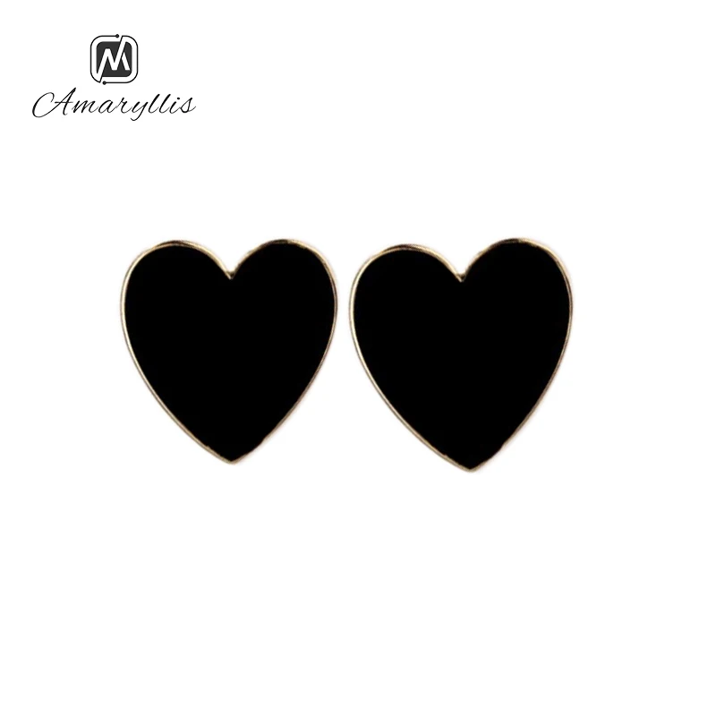 Amaiyllis Hot Enemal Black White Heart Stud Earrings For Women Wedding Metal Post Earrings Simple Earrings Brincos Pendientes