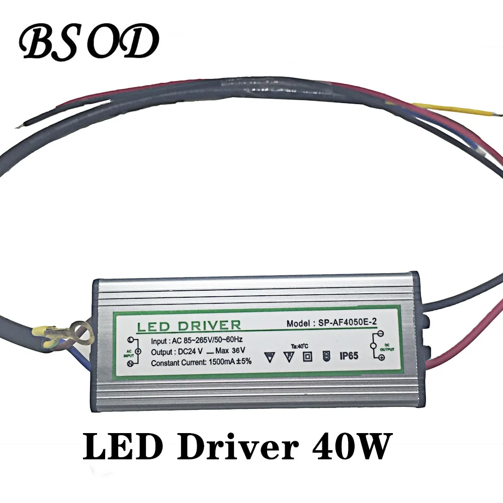 BSOD LED Driver 40W Lighting Transformer Power Supply Input Voltage AC85-265V Output DC 22-38V Constant Current 1500ma Aluminum