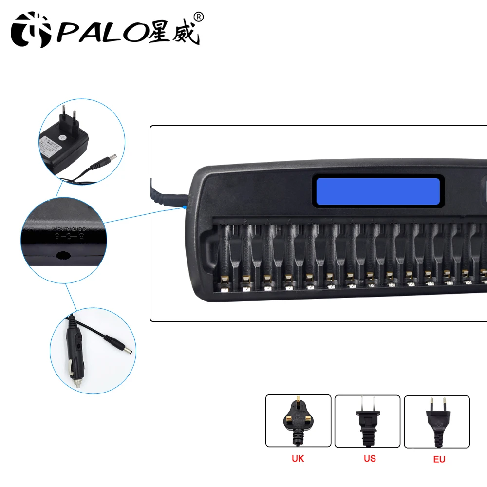 PALO 24 فتحات شاشة الكريستال السائل شاحن بطاريات ذكي ل AA / AAA NiCd نيمه بطارية ذكي aa شاحن بطارية ل بطارية 1.2 فولت