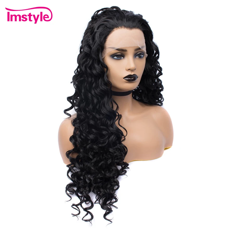 Imstyle Synthetic Lace Front Wigs Long Black Curly Wigs For Women Lace Wig Heat Resistant Fiber Natural Hair Wig