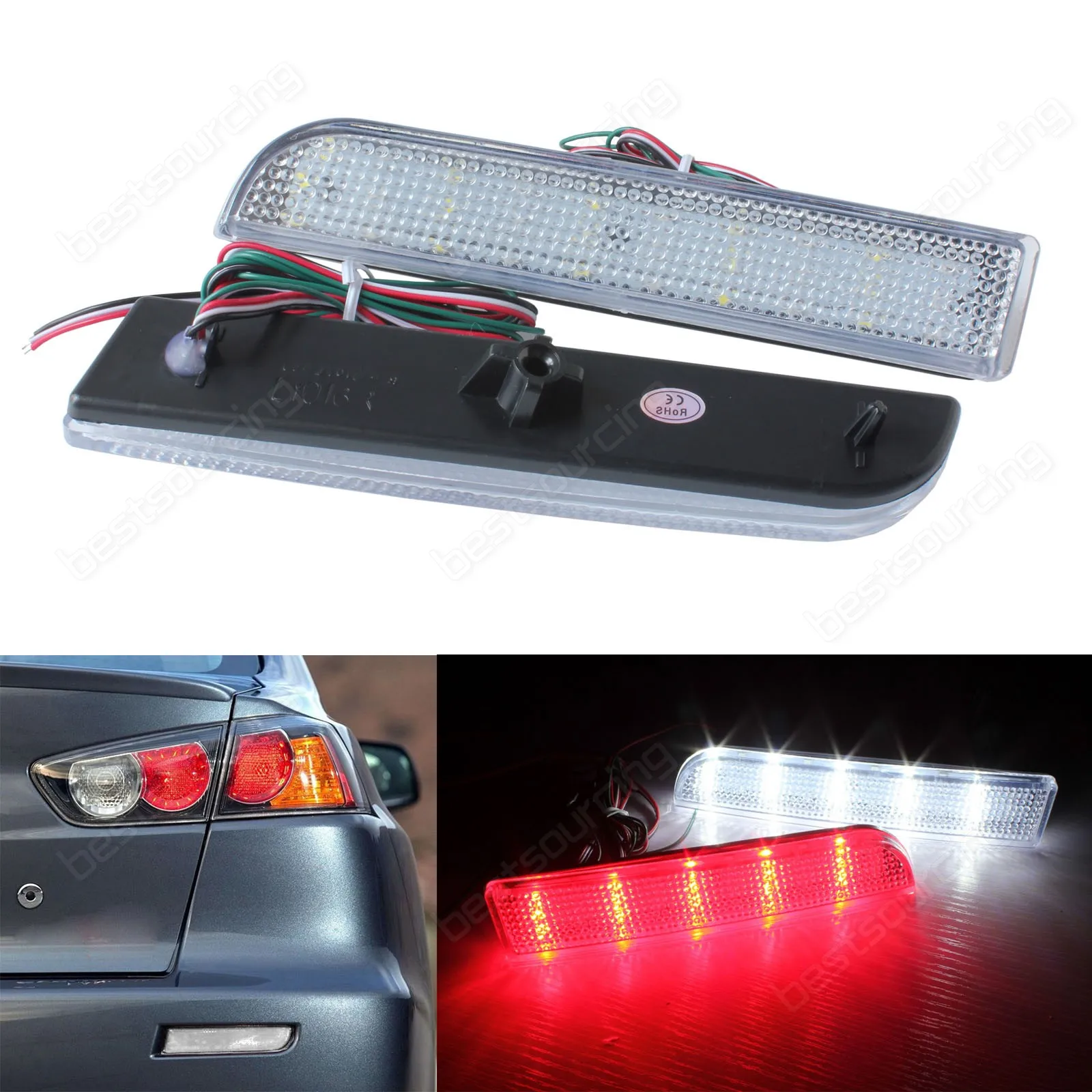 

ANGRONG 2x Clear Bumper Reflector Rear LED Reverse Brake Light For Mitsubishi Lancer Evo 08+