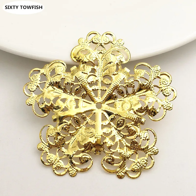 10 PCS 50mm Gold color Metal Filigree Flowers Slice Snowflake Charms Base Jewelry Accessories DIY Components Making