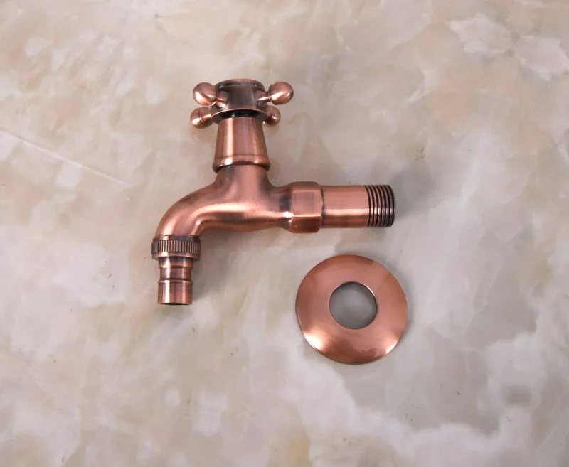 New Antique Red Copper Brass Single Cross Handle Washing Machine Tap Single Cold Water Laundry Sink Faucet aav301