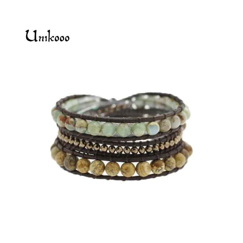 Women Wax/Leather Bracelet Natural Agalmatolite Stone Wrap Leather Bracelet Wrap Beaded Bracelets Wholesale Fashion Bracelets