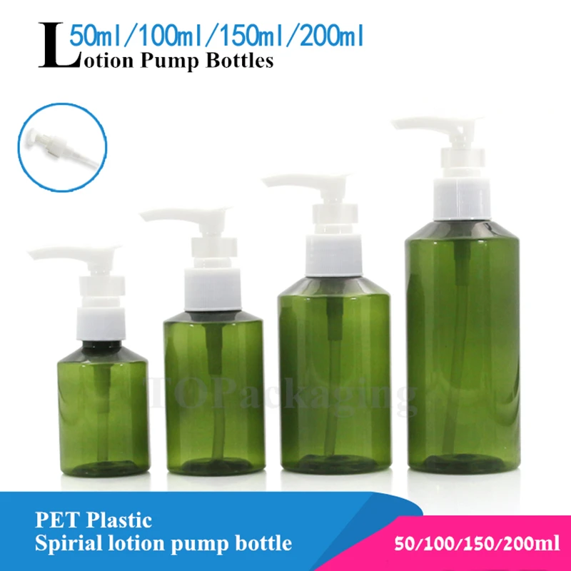 50/100/150/200ml Spiral Lotion Pump Bottle Empty Plastic Cosmetic Container Sample Essential Oil Refillable Green Makeup Packing