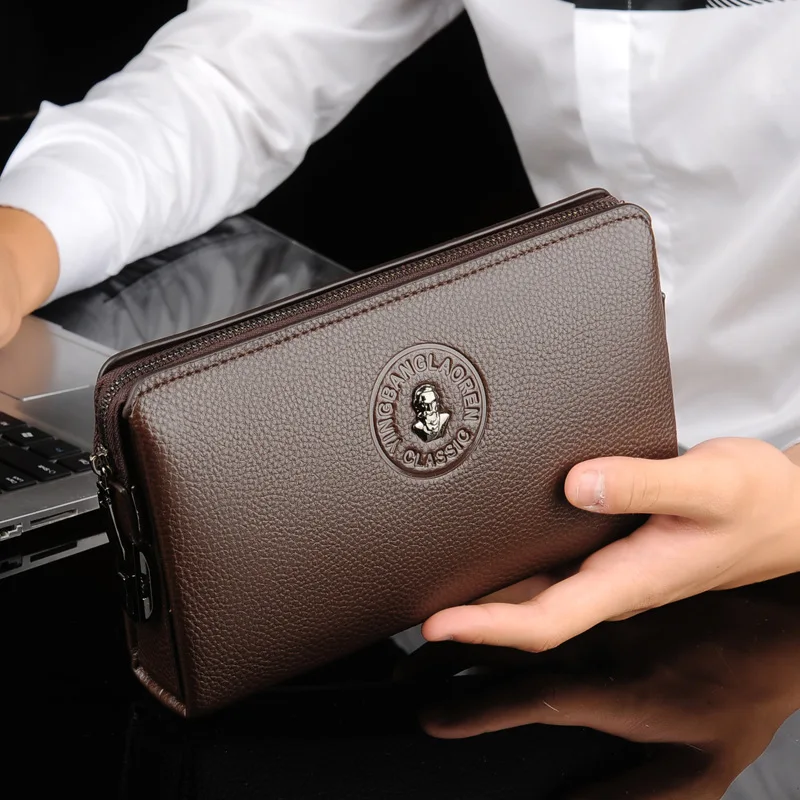 Men‘s Coded Lock Day Clutch Big Capacity Business Handbag New Fashion Male Safety Lock Purse PU Leather Anti-theft Long Wallet