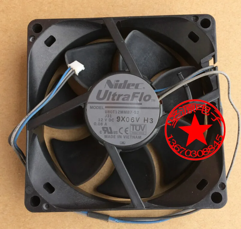 

Nidec U80T12MMB7-52 DC 12V 0.08A 80x80x25mm Server Cooling Fan