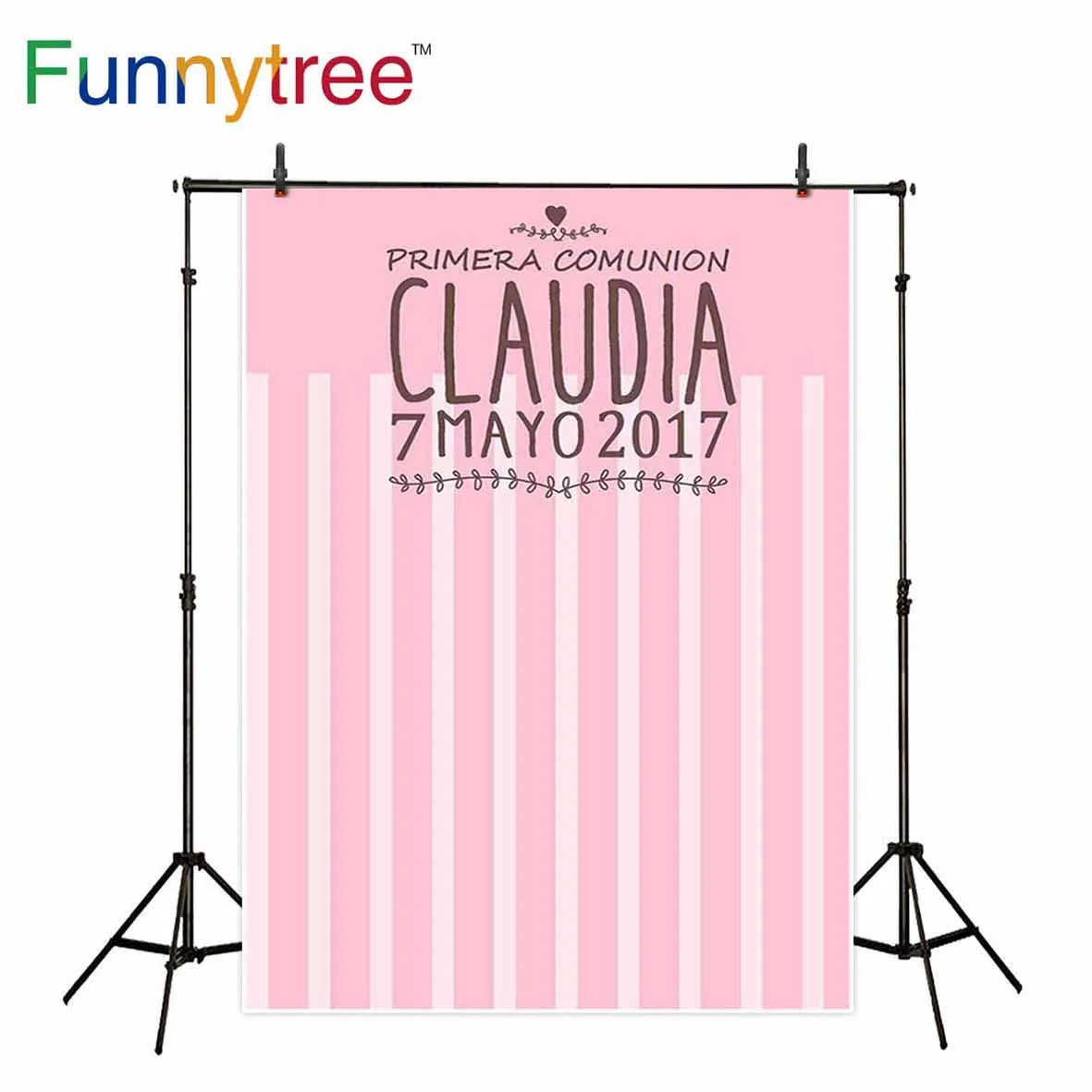 Funnytree Pink communion background girl first communion custom background stripes photocall a photo party cloths polyester