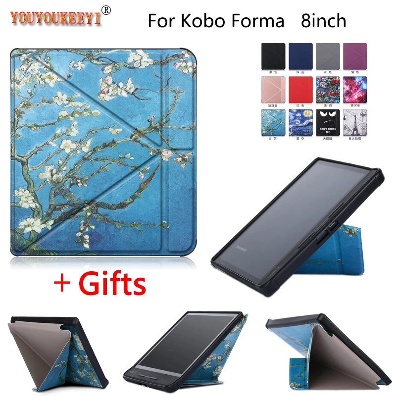 

Slim Ebook Case funda for Kobo Forma 8 Inch 2018 Multiangle folding Stand Support E-reader Smart Cover Auto Sleep/Wake+Gifts