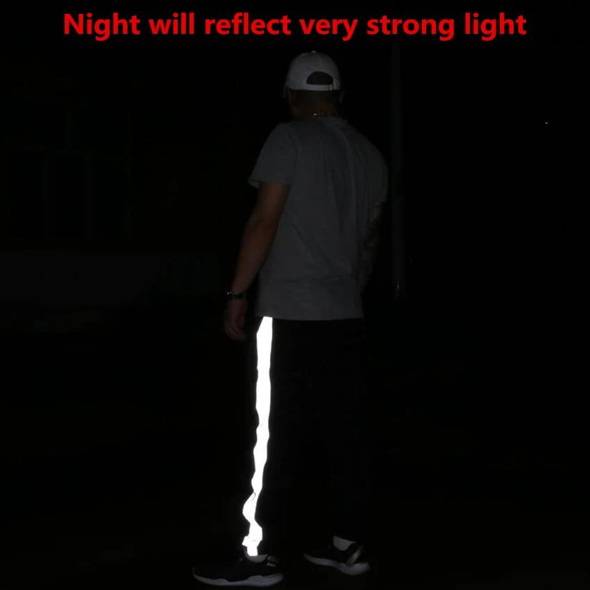 Men casual track pants Reflective stripes splice vintage jogger pants high street women sweatpants leisure trousers couple style