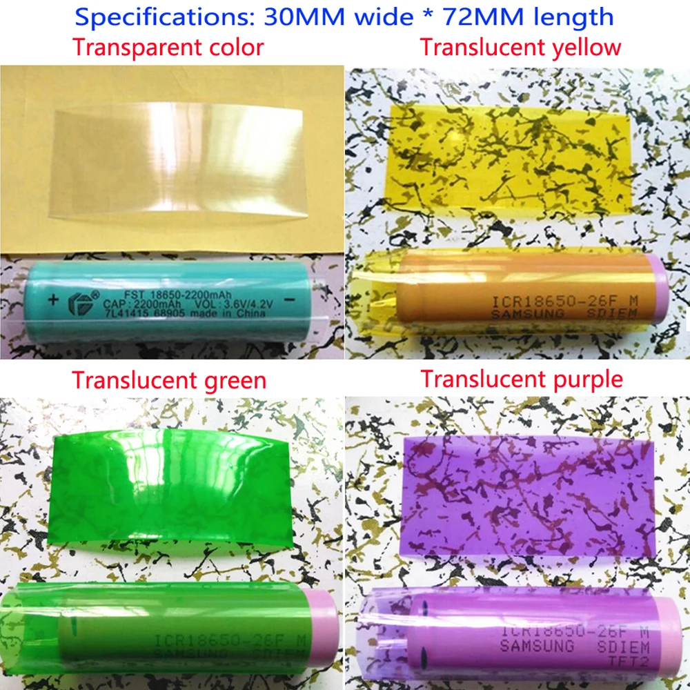 100pcs/lot 18650 lithium battery PVC thermal shrinkable film battery outer shell shrinkable package 30MM*72MM