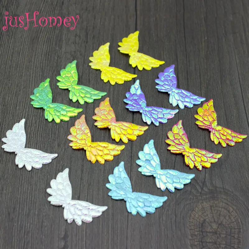 100pcs 35mm Iridescent Fabric Angel Wings Double Sided Glitter Wing Appliques Cupid, Fairy Wings Scrapbook Doll Embellishment