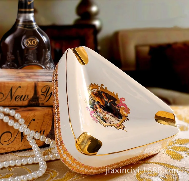 Ourui Ya new high-end European luxury ivory porcelain ceramic ashtray European home Decoration