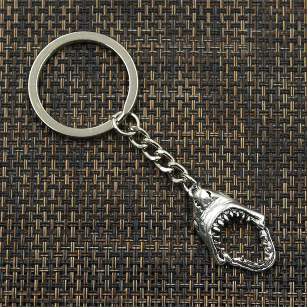 New Fashion Men 30mm Keychain DIY Metal Holder Chain Vintage Opened Shark Mouth 30x28mm Bronze Pendant Gift