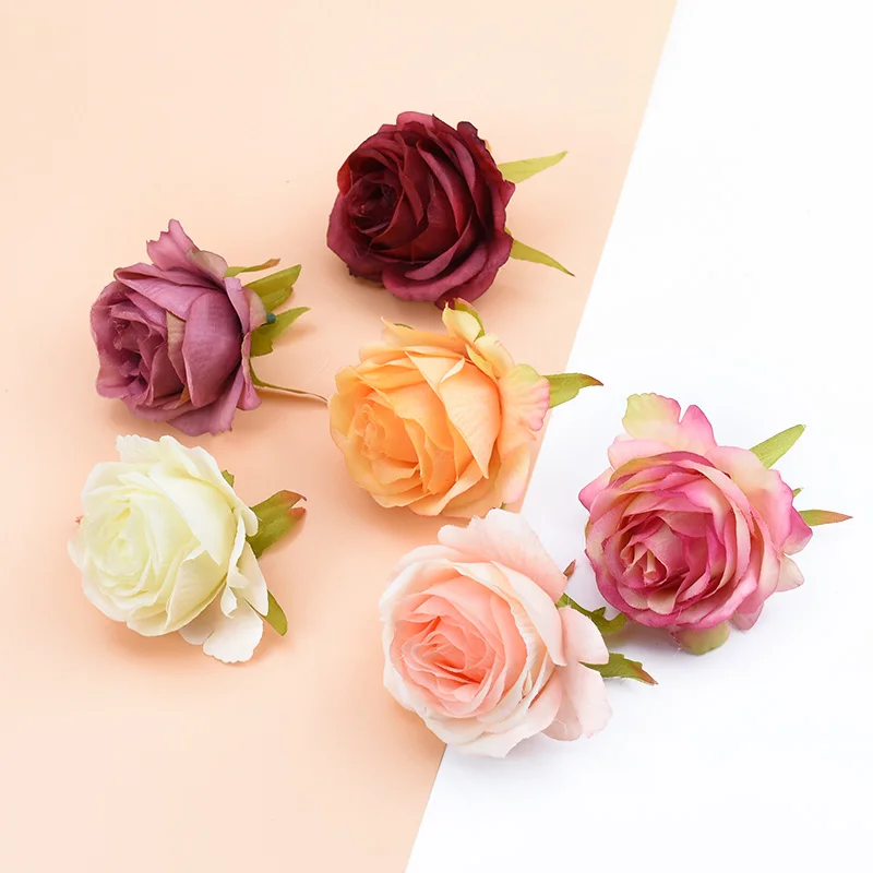 5pc Silk Roses Flower Wall Scrapbooking Artificial Plants Decorative Flowers Wreaths Diy Gifts Box Home Wedding Decor Needlework