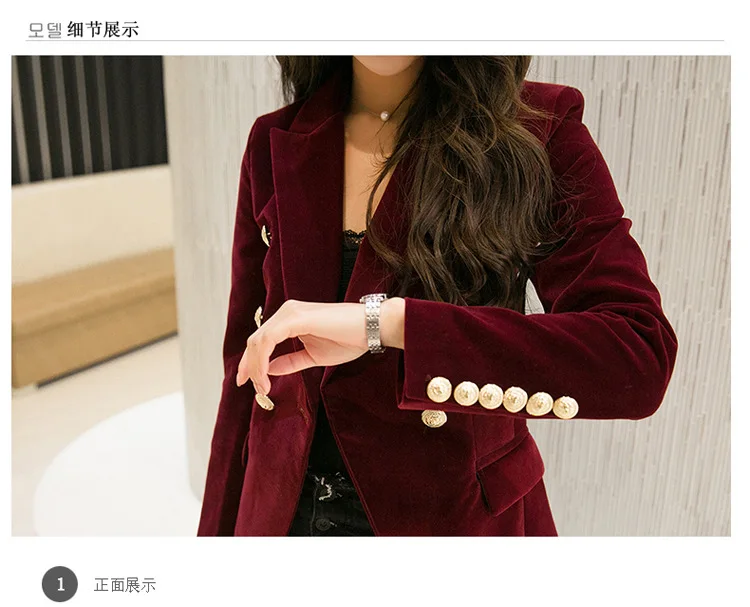 M-2XL fashion 2023 autumn female Korean Slim was thin velvet leisure suit solid color double-breasted jacket w1085